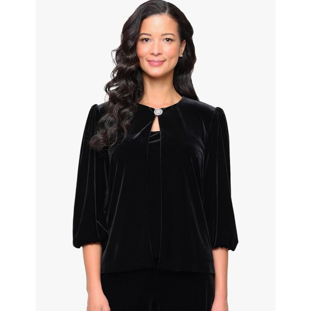 Alex Evenings Black Velvet Jacket Top Size XL NWT